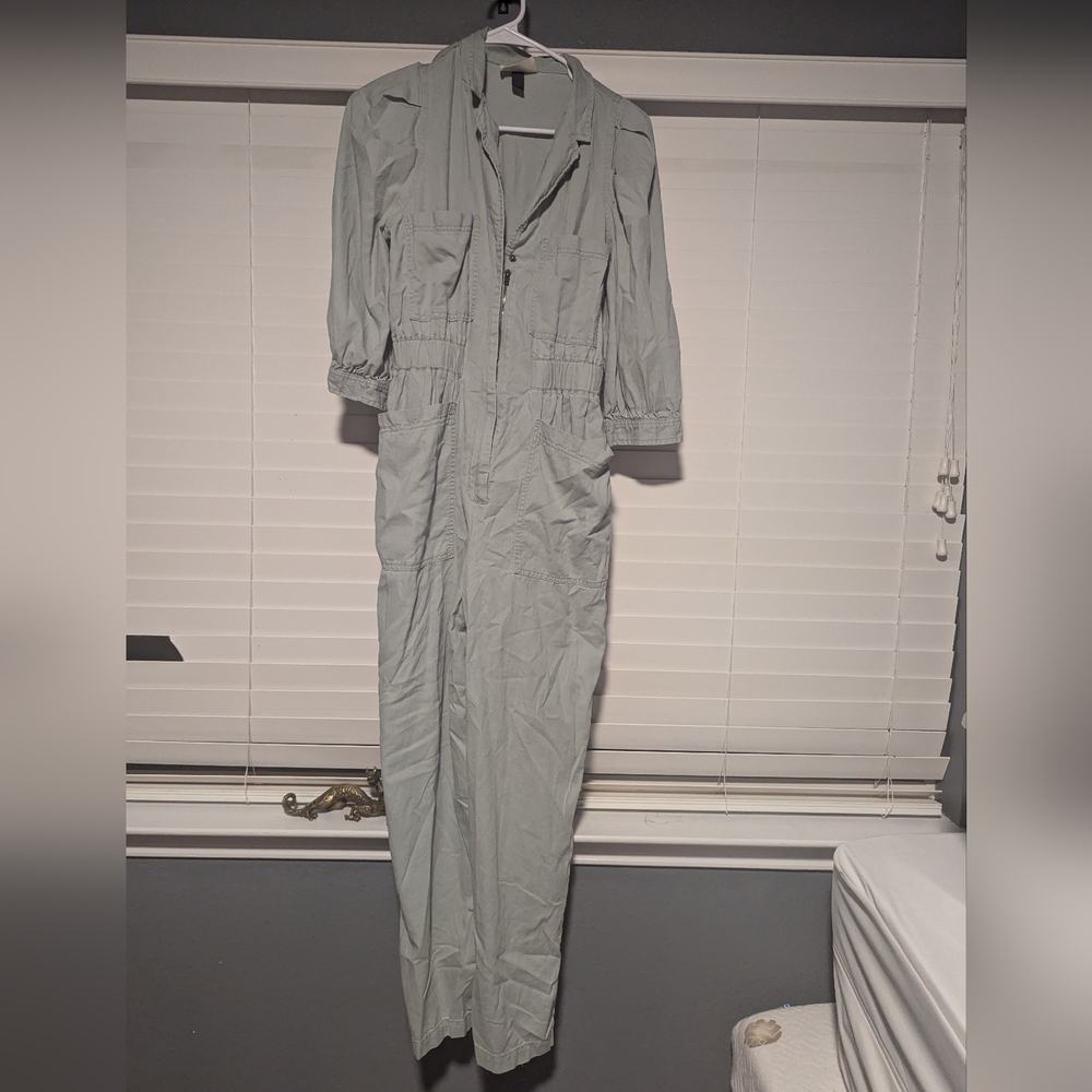 Universal Thread Puff Sleeve Collared Boiler Utility Jumpsuit, Mint - Size 4 - Picture 1 of 7